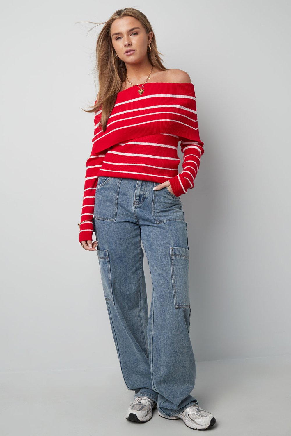 Striped off shoulder top - Black & red h5Picture10
